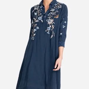 NWT Navy Shiloh Henley Shirt Dress w/slip -- Linen